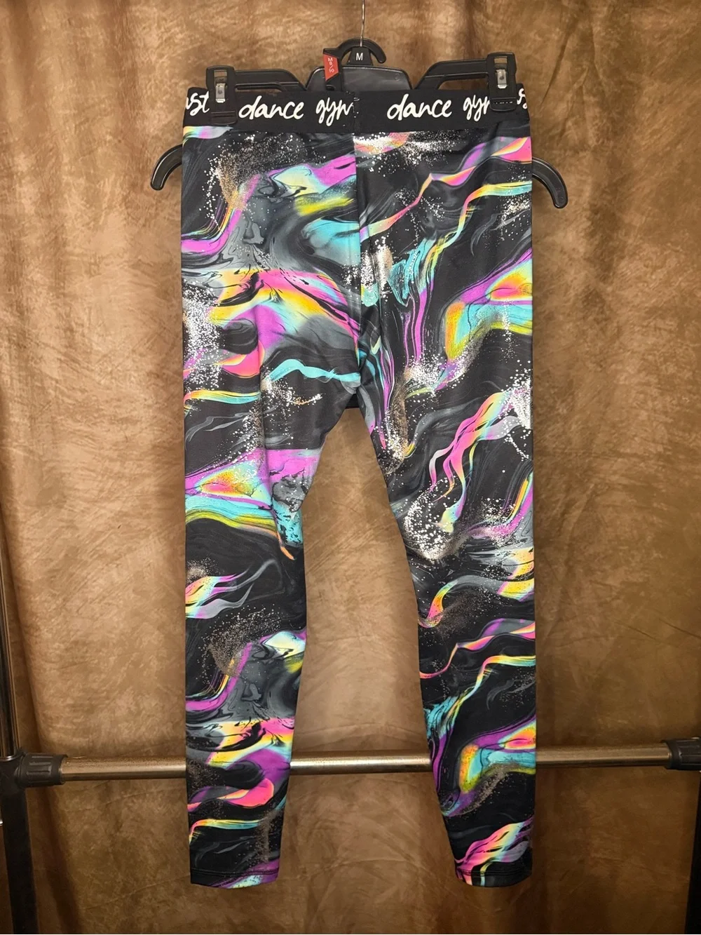 Justice Black Neon Marble Print Leggings and Sports Bra Set